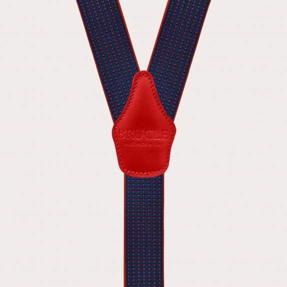 BRUCLE Bretelles élastiques bleues en forme de Y avec motif à pois rouges