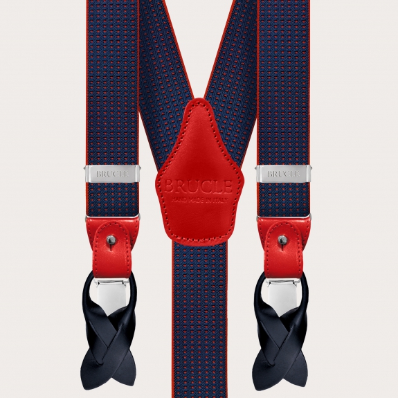 BRUCLE Y-förmige blaue elastische Hosenträger mit rotem Punktmuster
