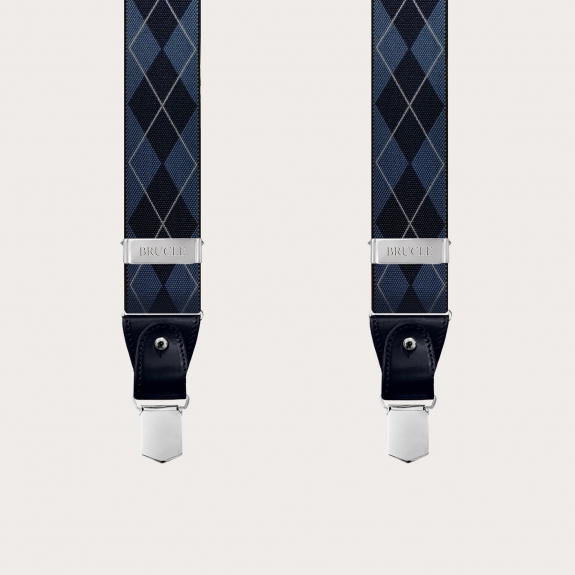Y-shape elastic suspenders, blue check pattern