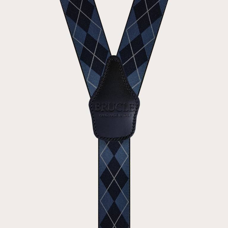 Elastic suspenders with blue checked pattern