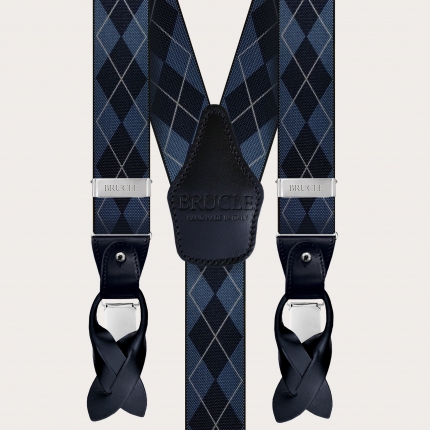 Elastic suspenders with blue checked pattern