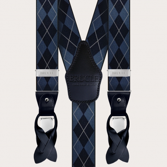 Y-shape elastic suspenders, blue check pattern