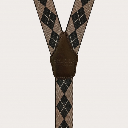 Argyle Diamond Black Grey Clip On Trouser Braces Elastic Suspenders Handmade UK