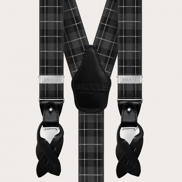 Bretelle elastiche con motivo tartan grigio