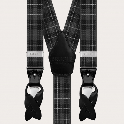Elastic suspenders with grey tartan pattern