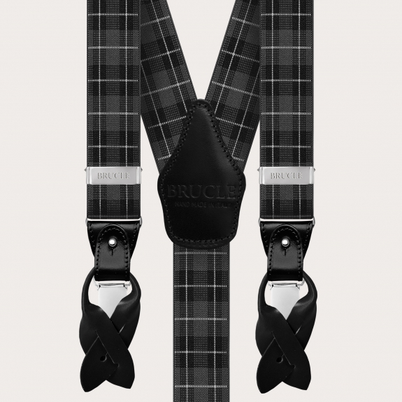 Braces suspenders Tartan Grey
