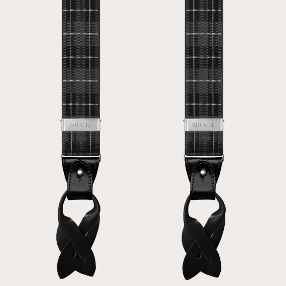 Y-shape elastic suspenders, grey tartan