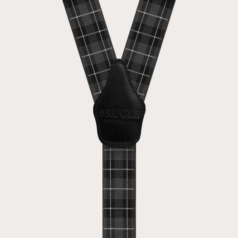 Bretelle elastiche con motivo tartan grigio