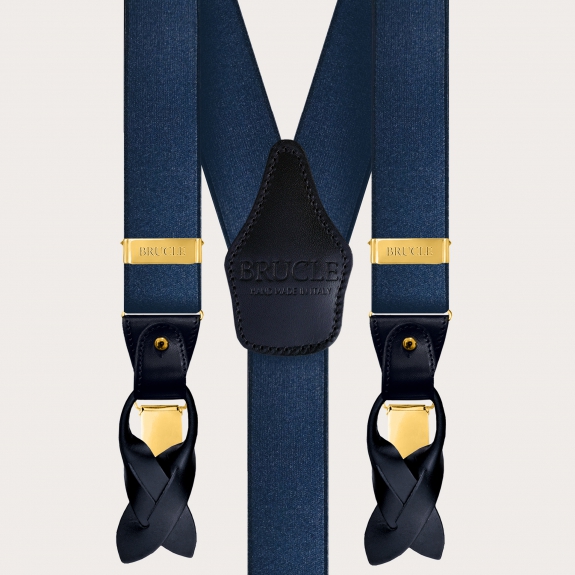 Braces suspenders polished blue with clips gold