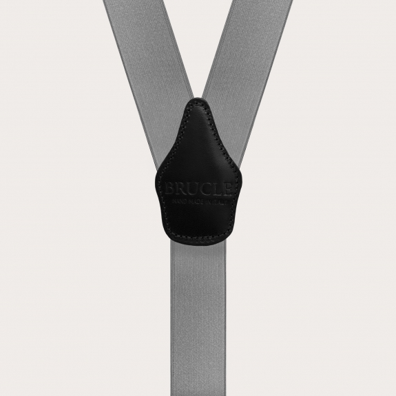 Formal Y-shape elastic suspenders, satin grey