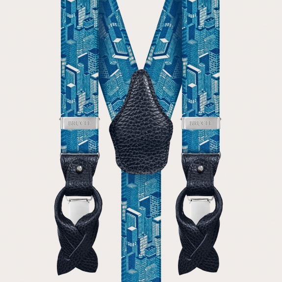 Hosenträger herren damen Wolkenkratzer Motiv blau