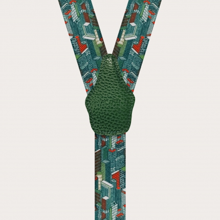 Bretelles homme motif de gratte-ciel vert, avec clip ou boutonnière