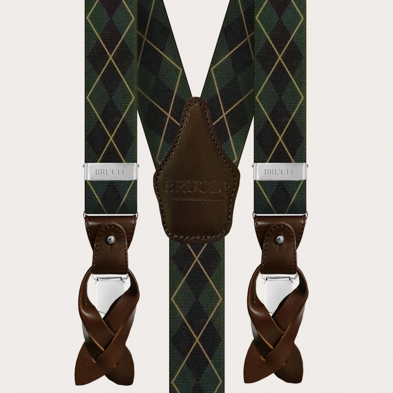 Elastic suspenders with green checked pattern