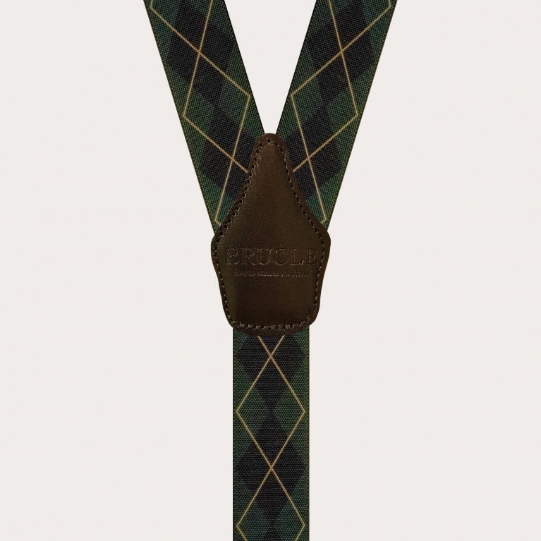 Elastic suspenders with green checked pattern