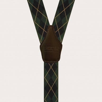 Elastic suspenders with green checked pattern