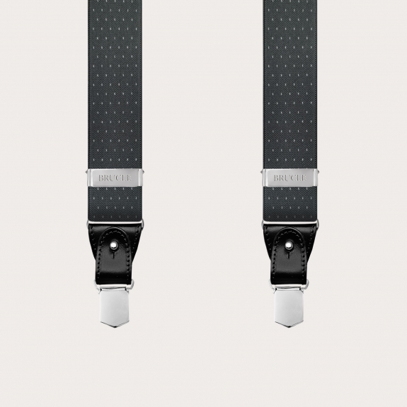 BRUCLE Y-shape grey elastic suspenders with dotted pattern