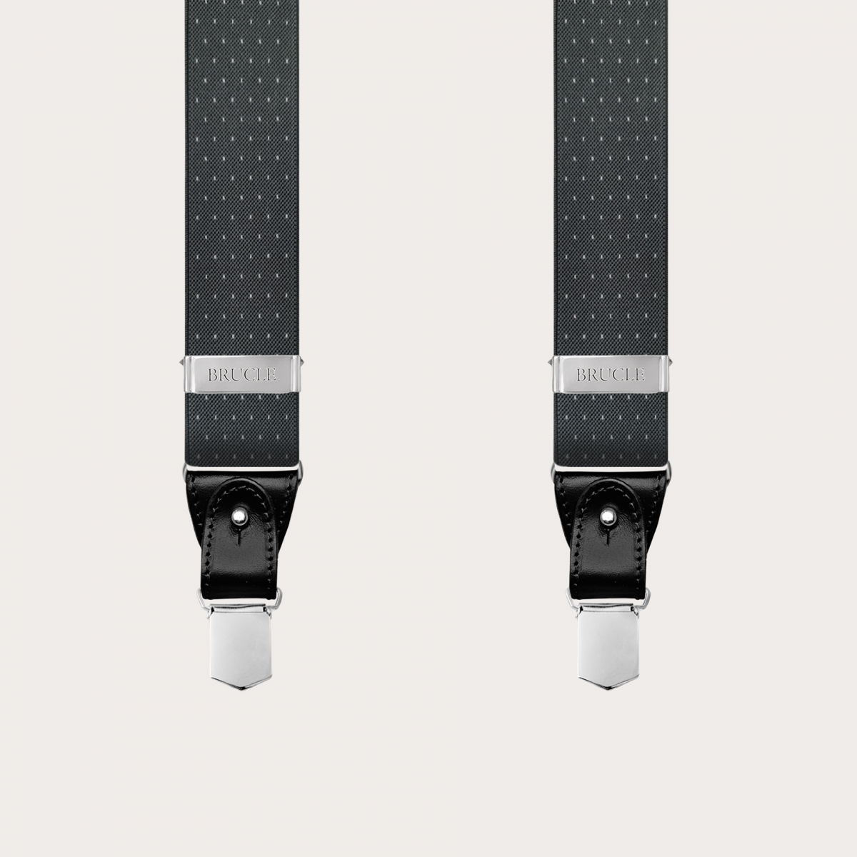 BRUCLE Graue, elastische Hosenträger in Y-Form mit gepunktetem Muster