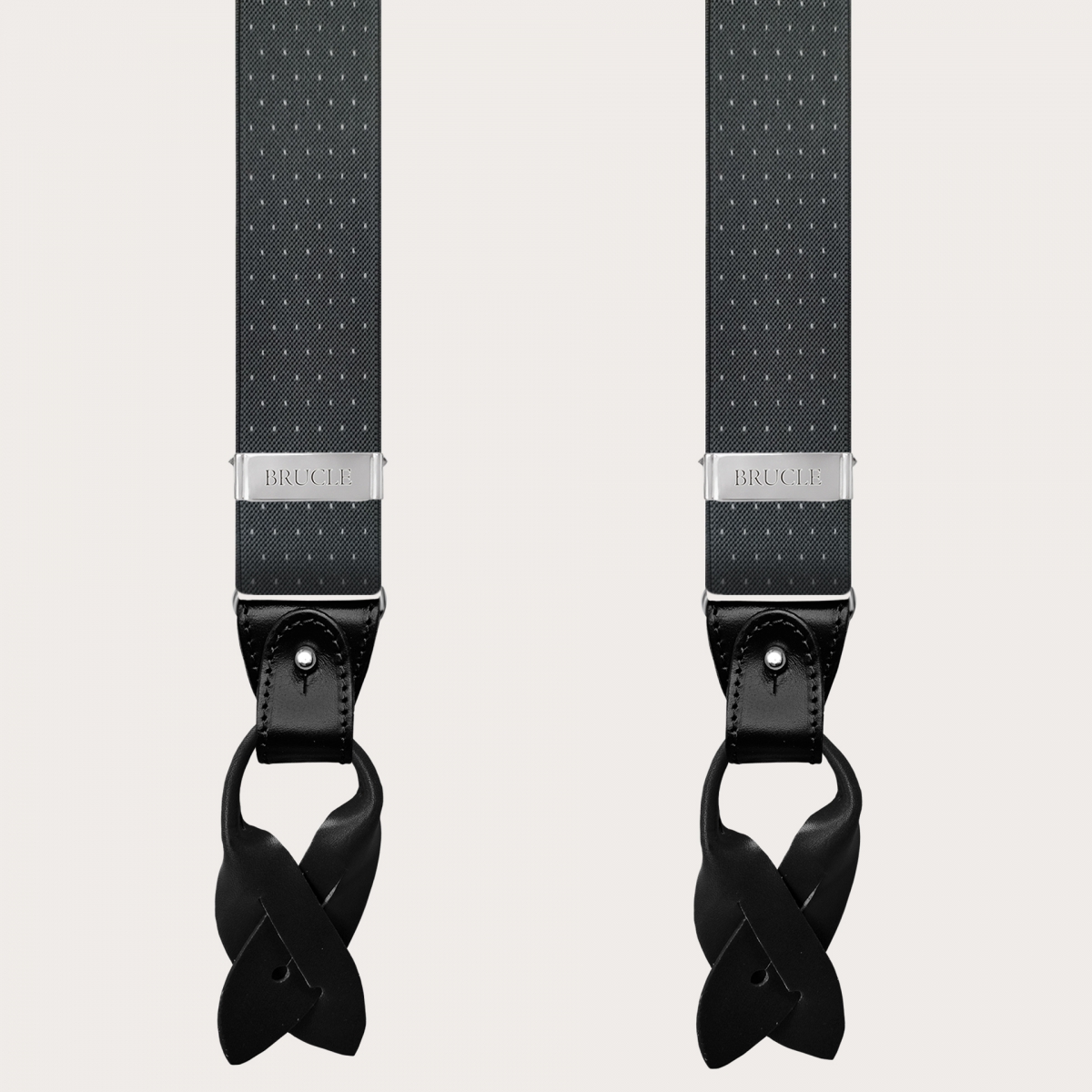 BRUCLE Y-shape grey elastic suspenders with dotted pattern