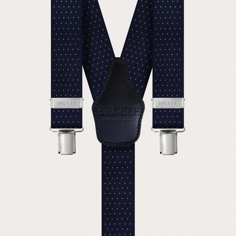 Unisex blue Y-shaped suspenders with dotted pattern
