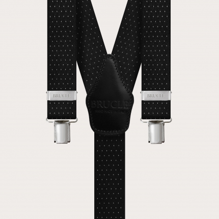 Unisex black Y-shaped suspenders with dotted pattern