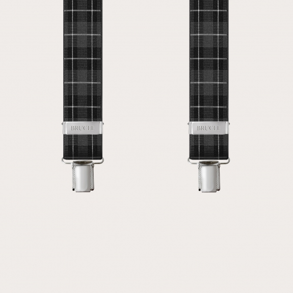 Bretelles larges écossais gris avec 3 clips