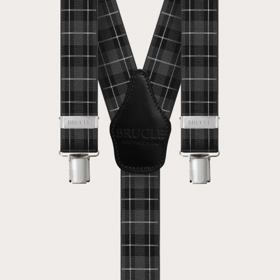 Bretelles larges écossais gris avec 3 clips