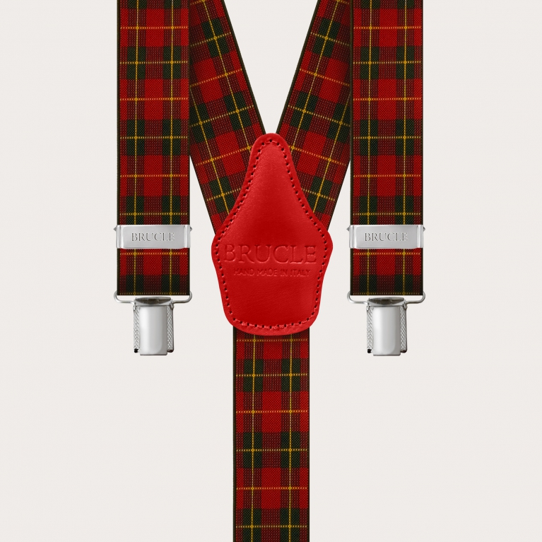Bretelle unisex elastiche con motivo tartan rosso