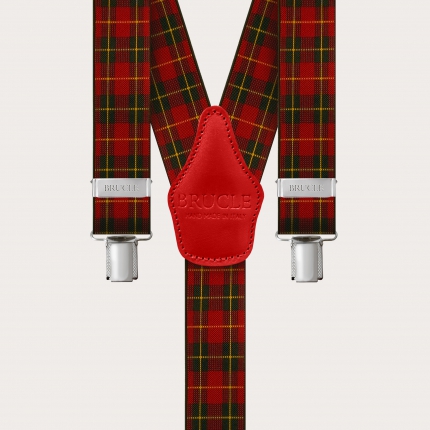 Bretelles élastiques unisexes à motif tartan rouge