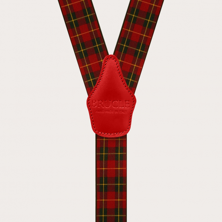 Bretelle unisex elastiche con motivo tartan rosso