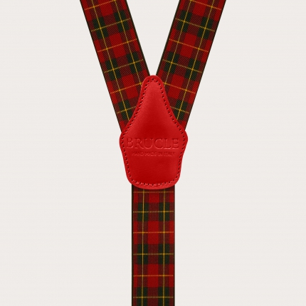 Bretelle unisex elastiche con motivo tartan rosso