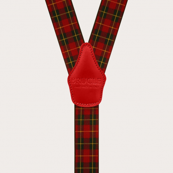 Bretelles larges écossais rouge avec 3 clips