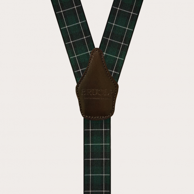 Bretelles élastiques unisexes à motif tartan vert