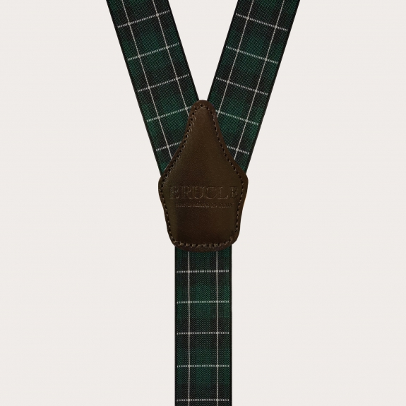 Bretelles larges écossais vert avec 3 clips