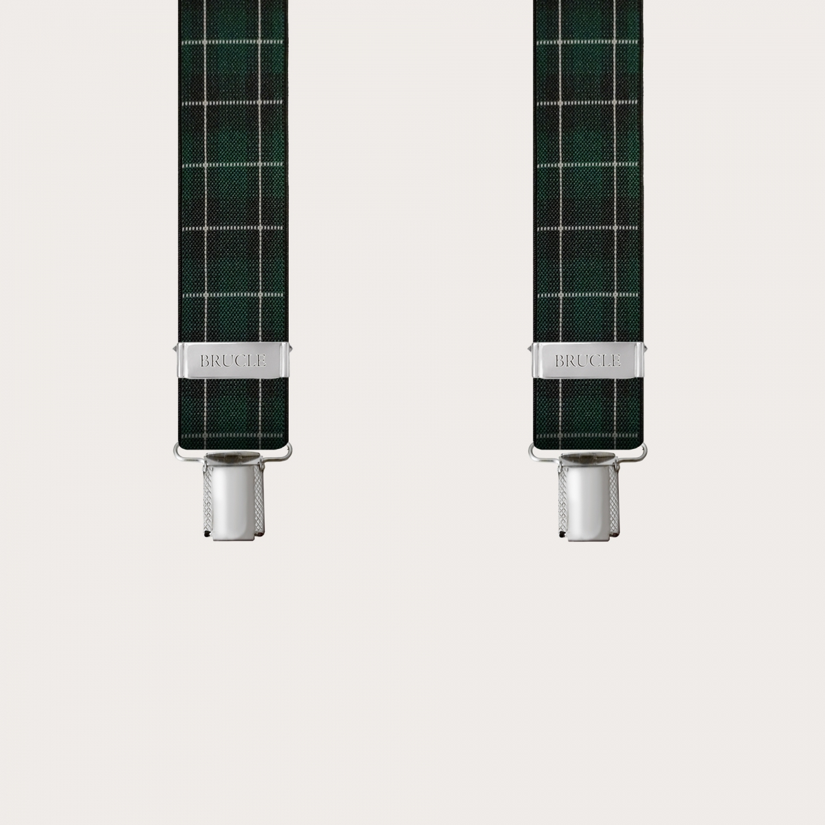 Bretelles larges écossais vert avec 3 clips