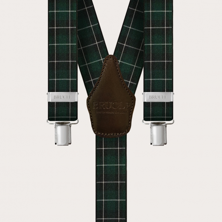 Bretelles élastiques unisexes à motif tartan vert