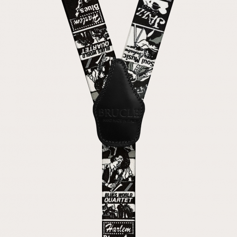 Unisex Y-shaped suspenders with jazz pattern