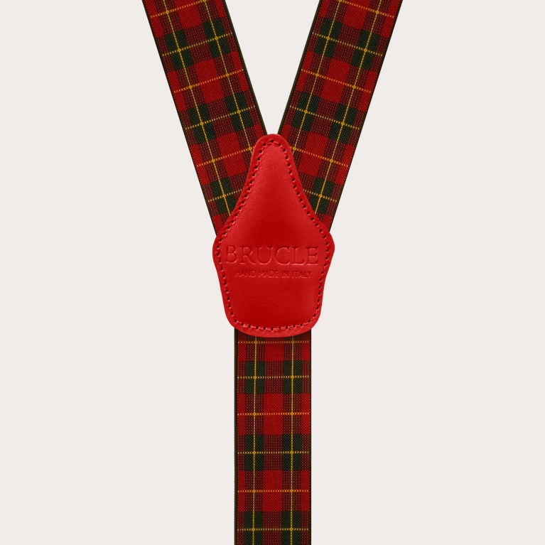 Bretelles larges écossais rouge avec 3 clips or