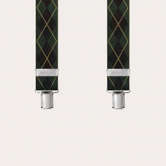 Bretelles larges tartans vert avec 3 clips