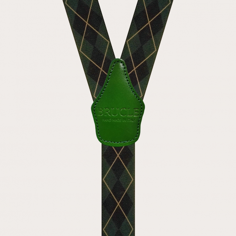 Bretelle unisex a Y con motivo a quadri verde