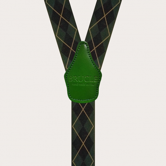 Bretelles larges tartans vert avec 3 clips