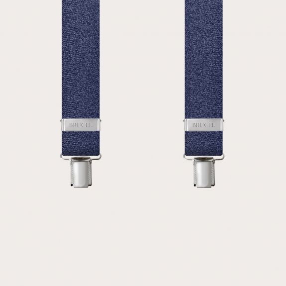 Bretelles larges jeans bleu avec 3 clips