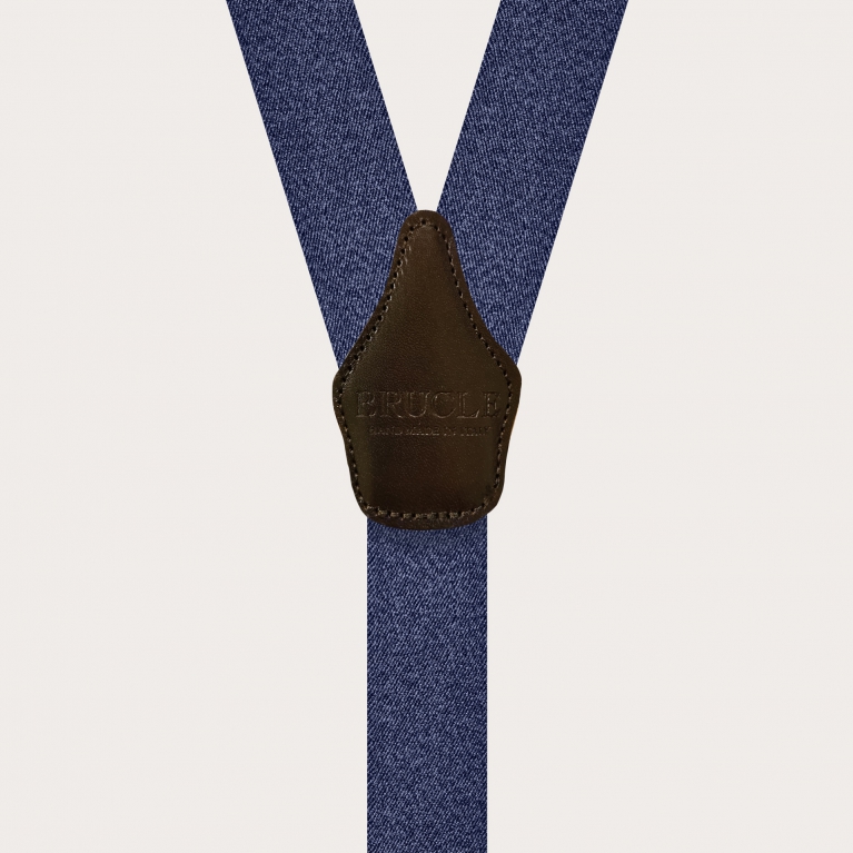 Tirantes unisex en forma de Y azul con efecto denim