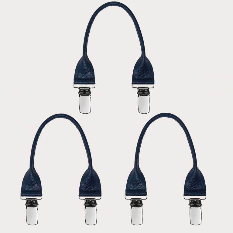 Leather buttonhole braces with clips, 3 pieces, blue