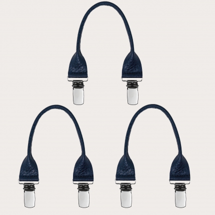 Leather buttonhole braces with clips, 3 pieces, blue navy