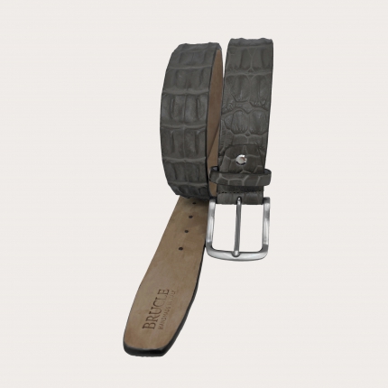 Cinturón deportivo en piel de cocodrilo genuina, gris plomo