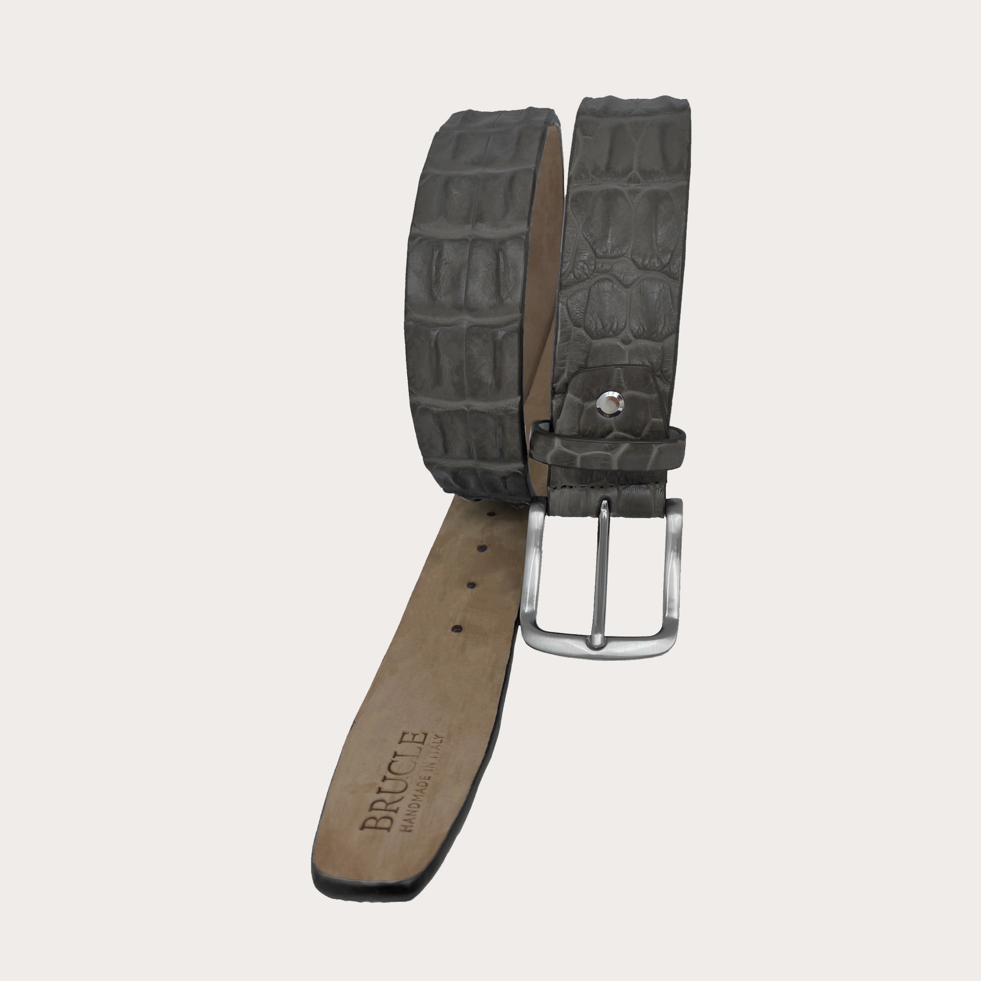 BRUCLE Cintura sportiva nickel free in vera pelle di coccodrillo, grigio piombo