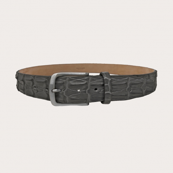 BRUCLE Ceinture de sport nickel free en cuir de crocodile véritable, gris plomb