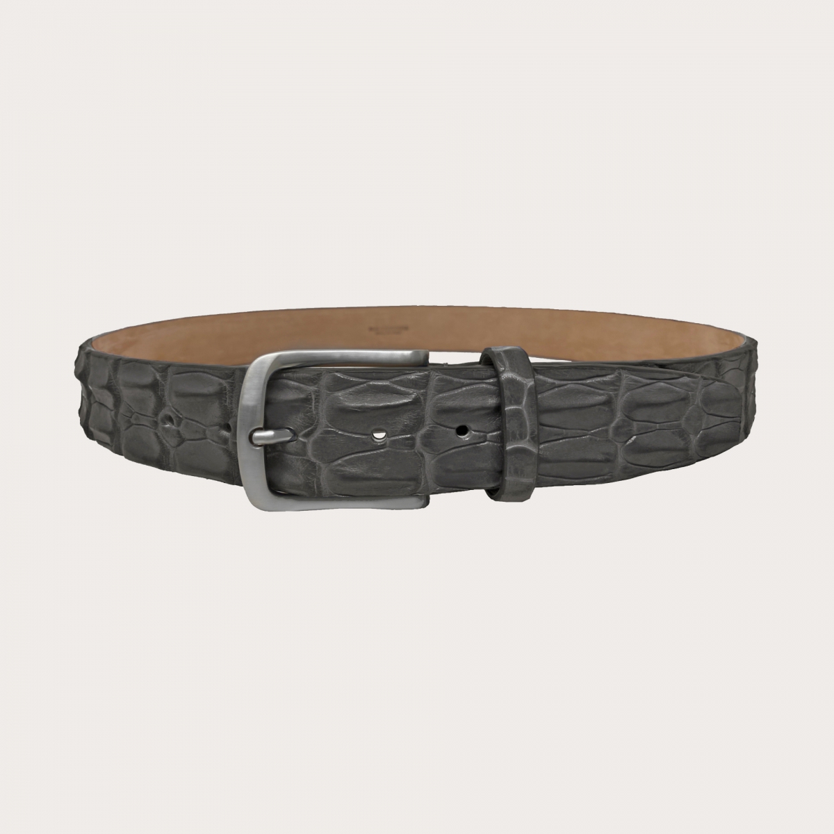 BRUCLE Sports belt in genuine crocodile leather nickel free, lead grey