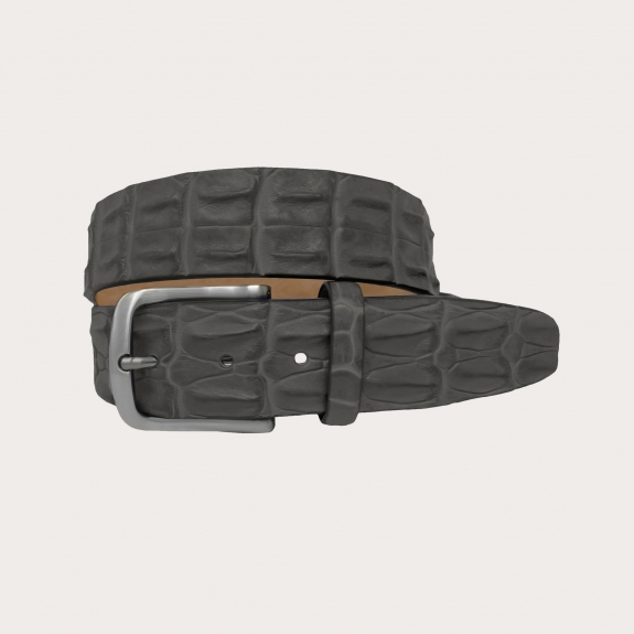 BRUCLE Cinturón deportivo nickel free en piel de cocodrilo genuina, gris plomo