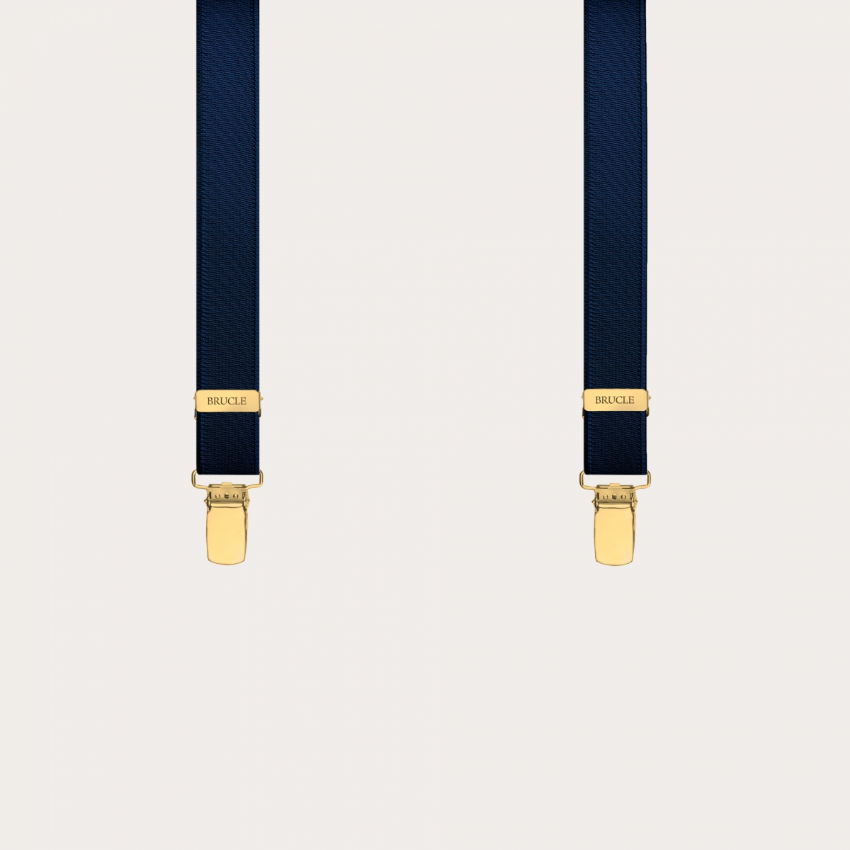 Dünne elastische Hosenträger in Y-Form mit goldenen Clips, Satinblau